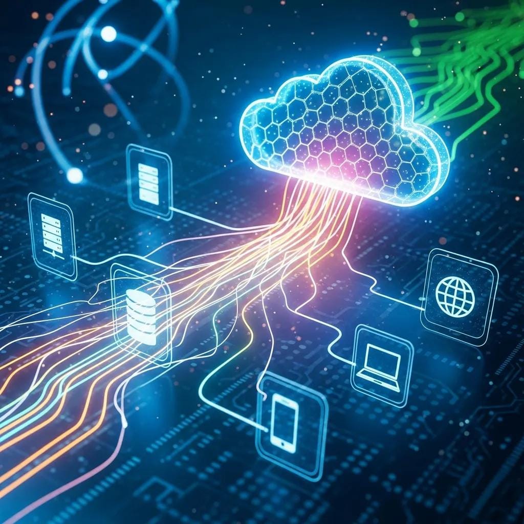 Digital cloud icons representing scalable cloud IT services and flexible business access