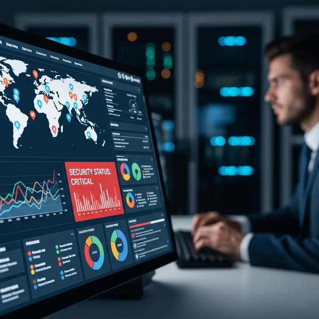 Security operations dashboard displaying threat and defense metrics