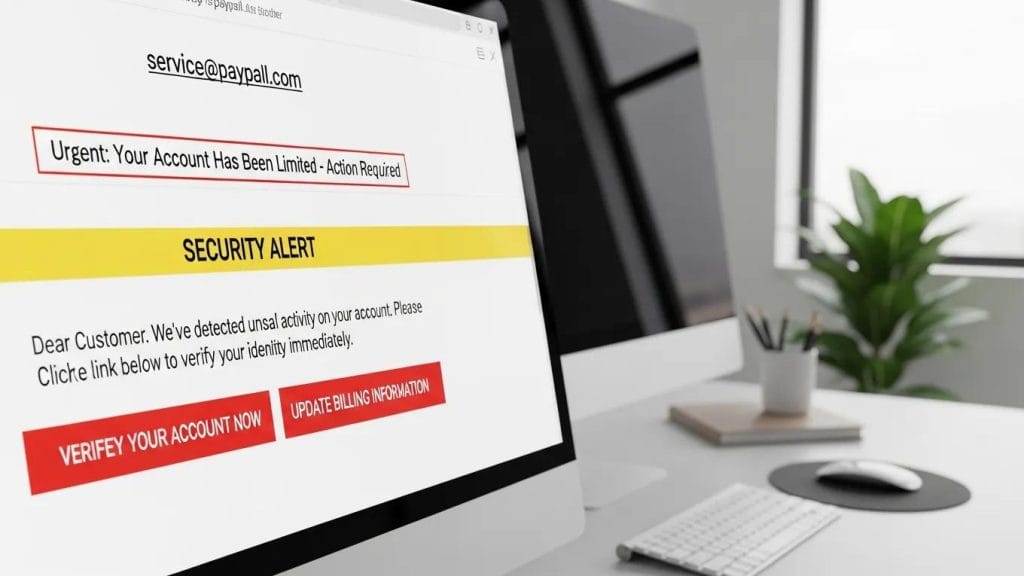 Close-up of an email with highlighted phishing indicators
