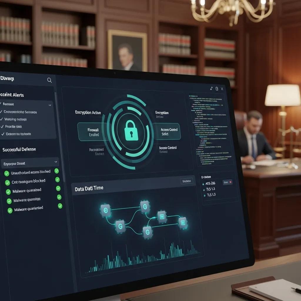 Cybersecurity software protecting sensitive data in a law firm environment