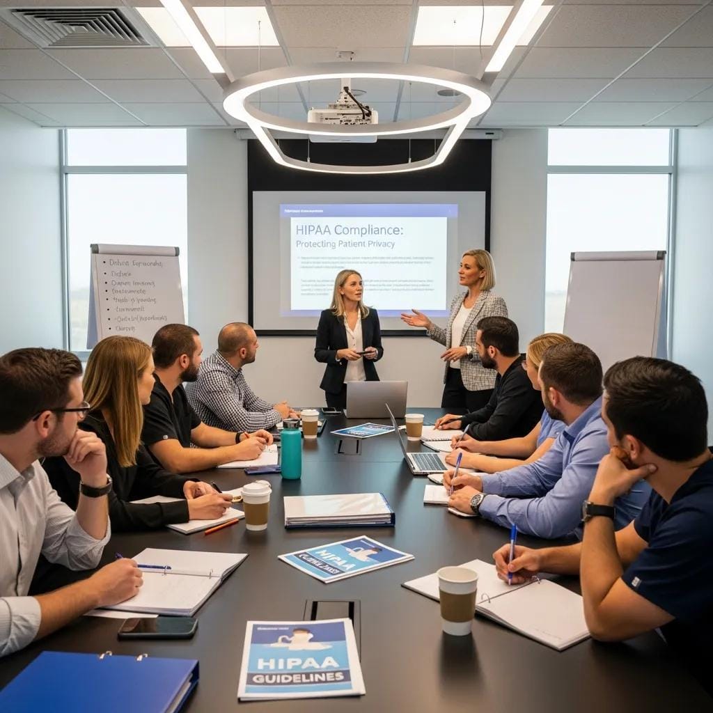Dental staff participating in a HIPAA training session in a conference room