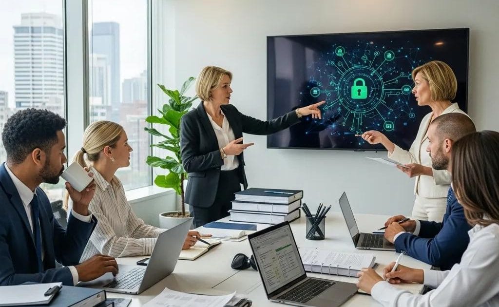 Indiana attorneys discussing managed IT services in a modern office setting