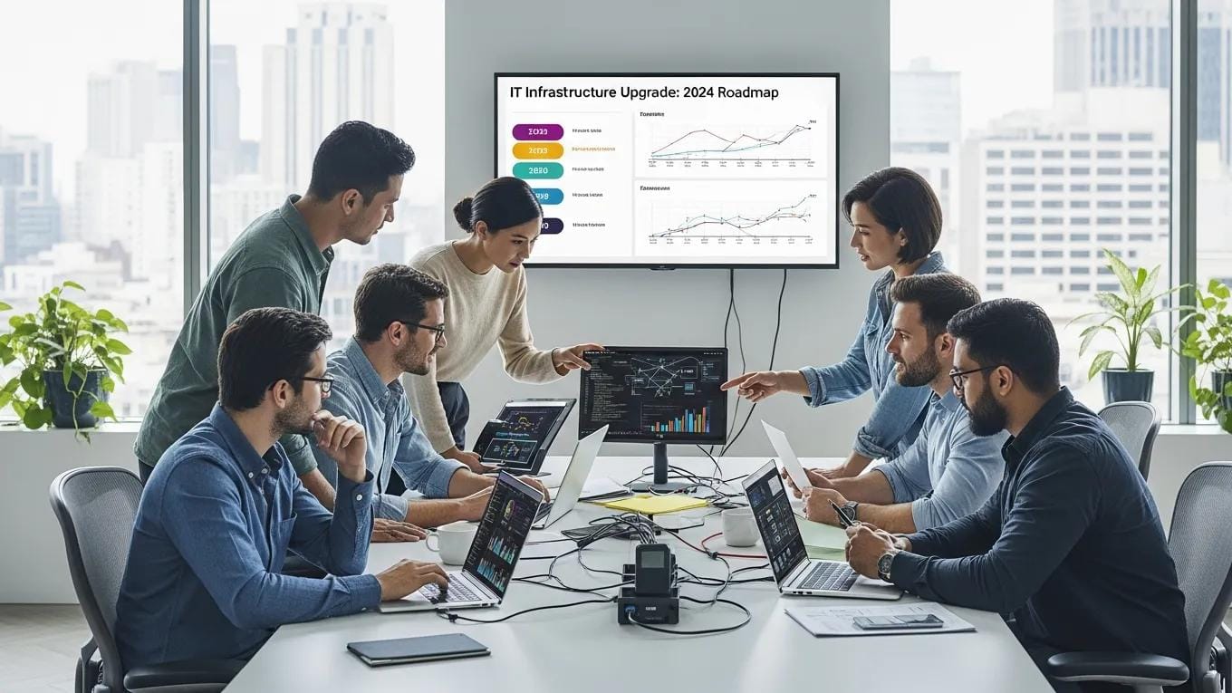 Modern office collaboration highlighting the need for IT upgrades in growing businesses