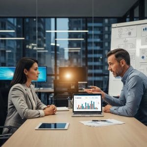 Small business owner consulting with IT service provider about break-fix vs managed IT services