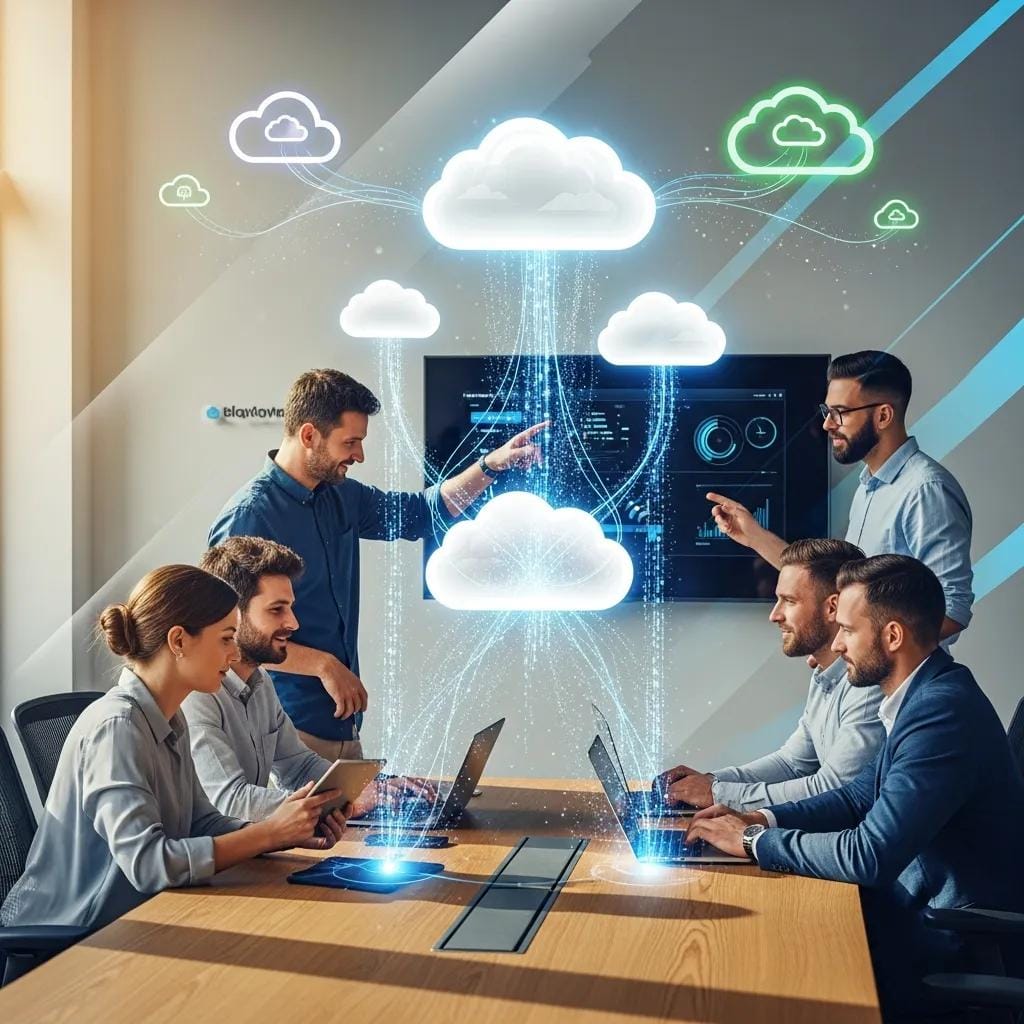 Small business team utilizing cloud managed services for enhanced efficiency