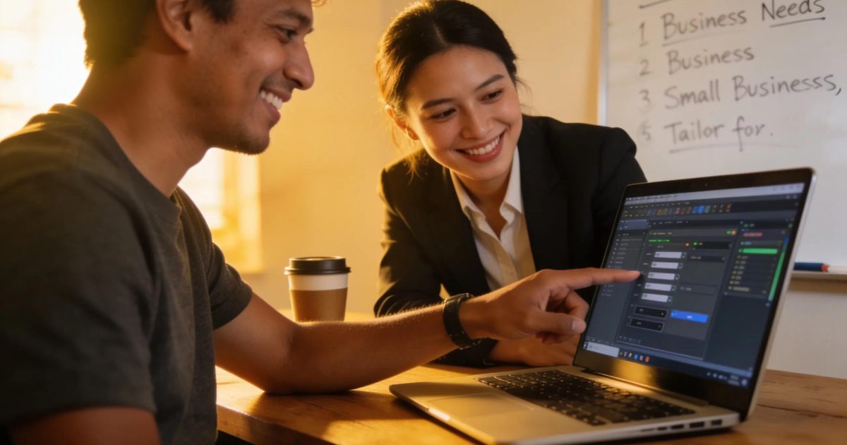 Local IT professional designing a tailored solution with a small business owner